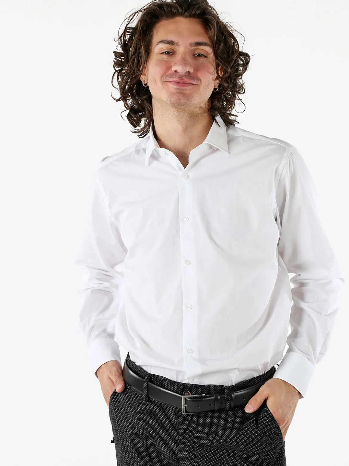 Coveri Moving Camicia da uomo in cotone regular fit a maniche lunghe - bianco