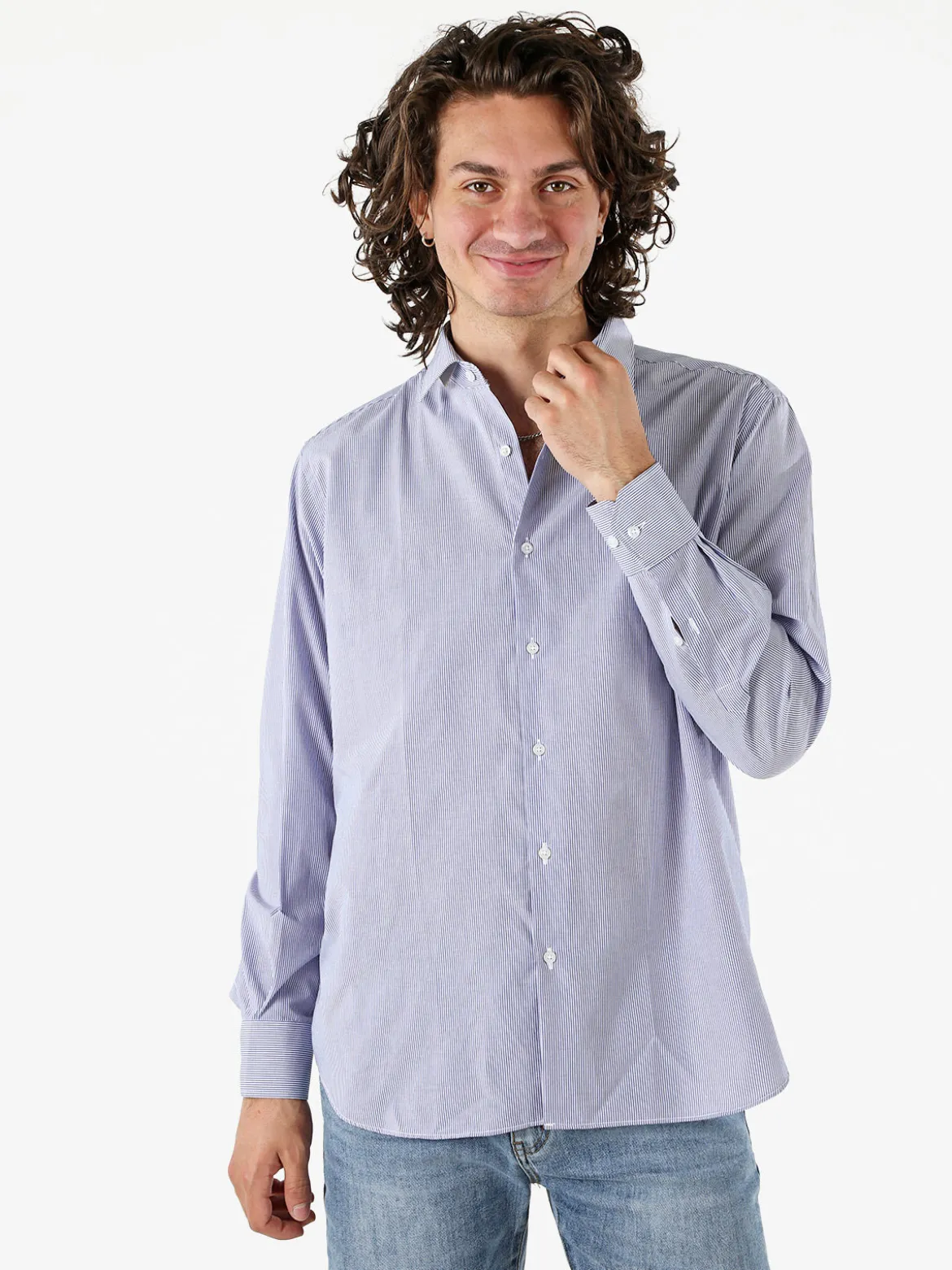 Coveri Moving Camicia da uomo in cotone regular fit con stampa a righe strette e maniche lunghe - blu