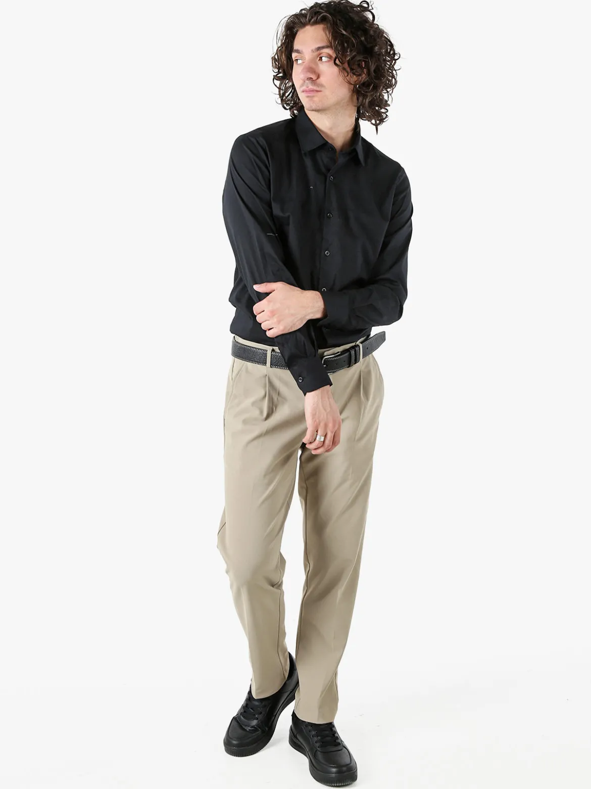Coveri Moving Camicia da uomo slim fit in cotone a maniche lunghe - nero