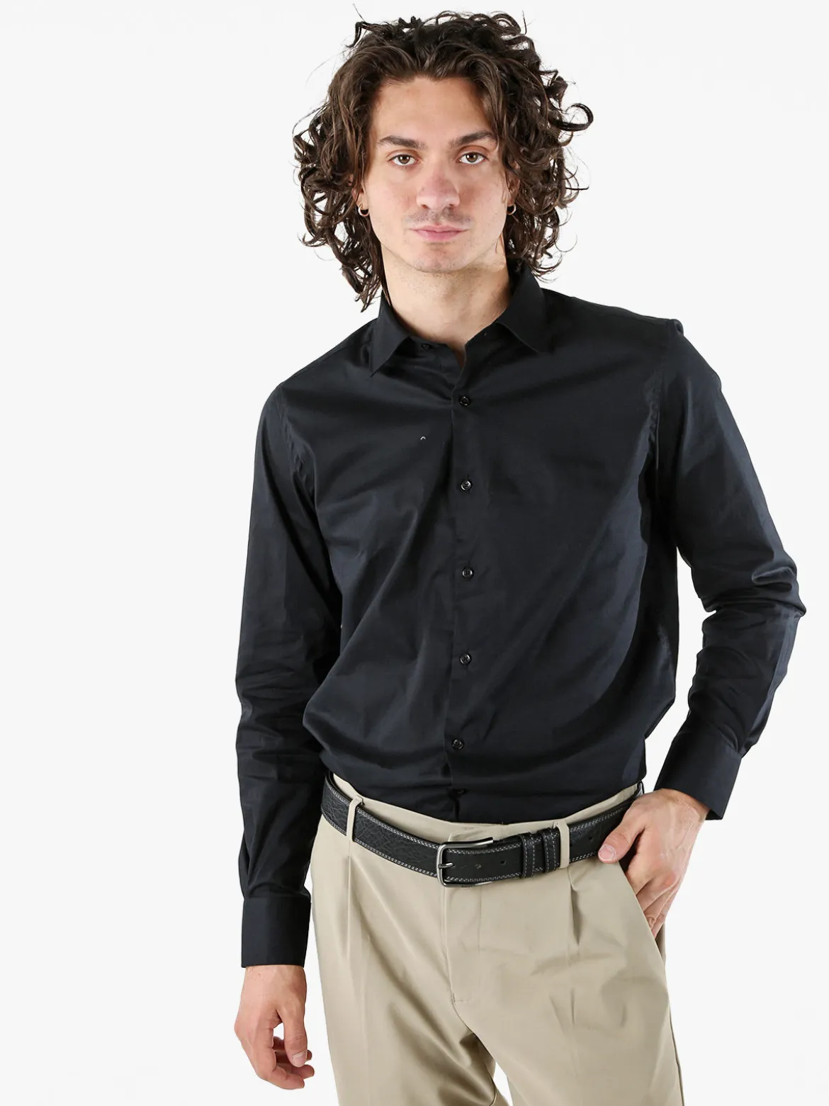 Coveri Moving Camicia da uomo slim fit in cotone a maniche lunghe - nero