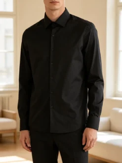 Coveri Moving Camicia da uomo slim fit in cotone a maniche lunghe - nero