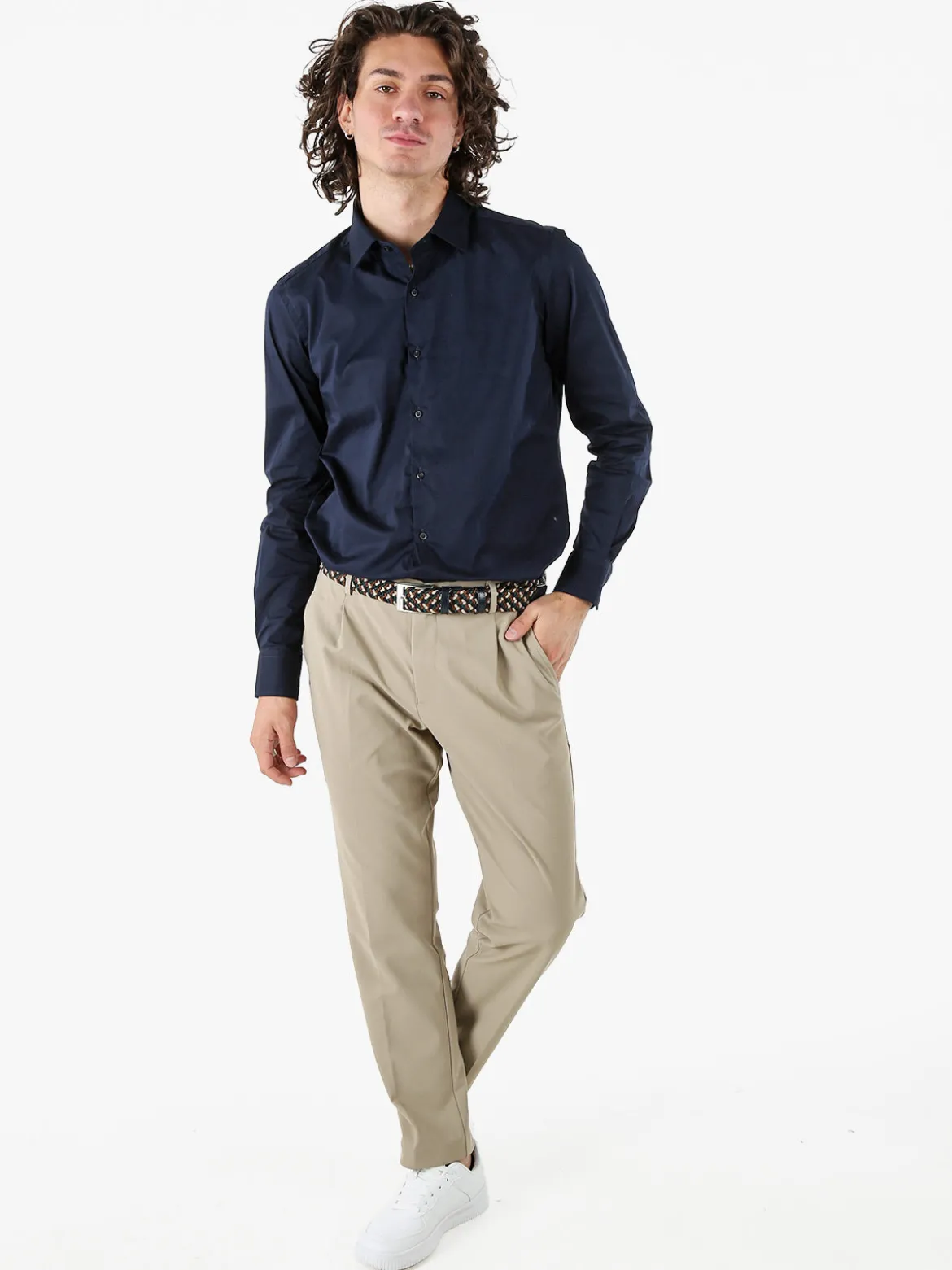 Coveri Moving Camicia da uomo slim fit in cotone a maniche lunghe - blu scuro