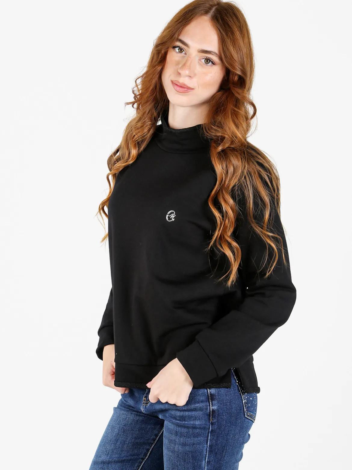 Coveri Moving Felpa donna a collo alto in caldo cotone - nero