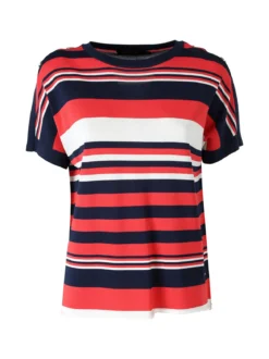 Coveri Moving Maglia donna rigata a maniche corte con bottoni decorativi - fragola
