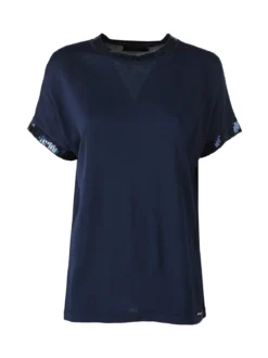 Coveri Moving Maglia girocollo da donna a maniche corte con paillettes decorative - blu scuro