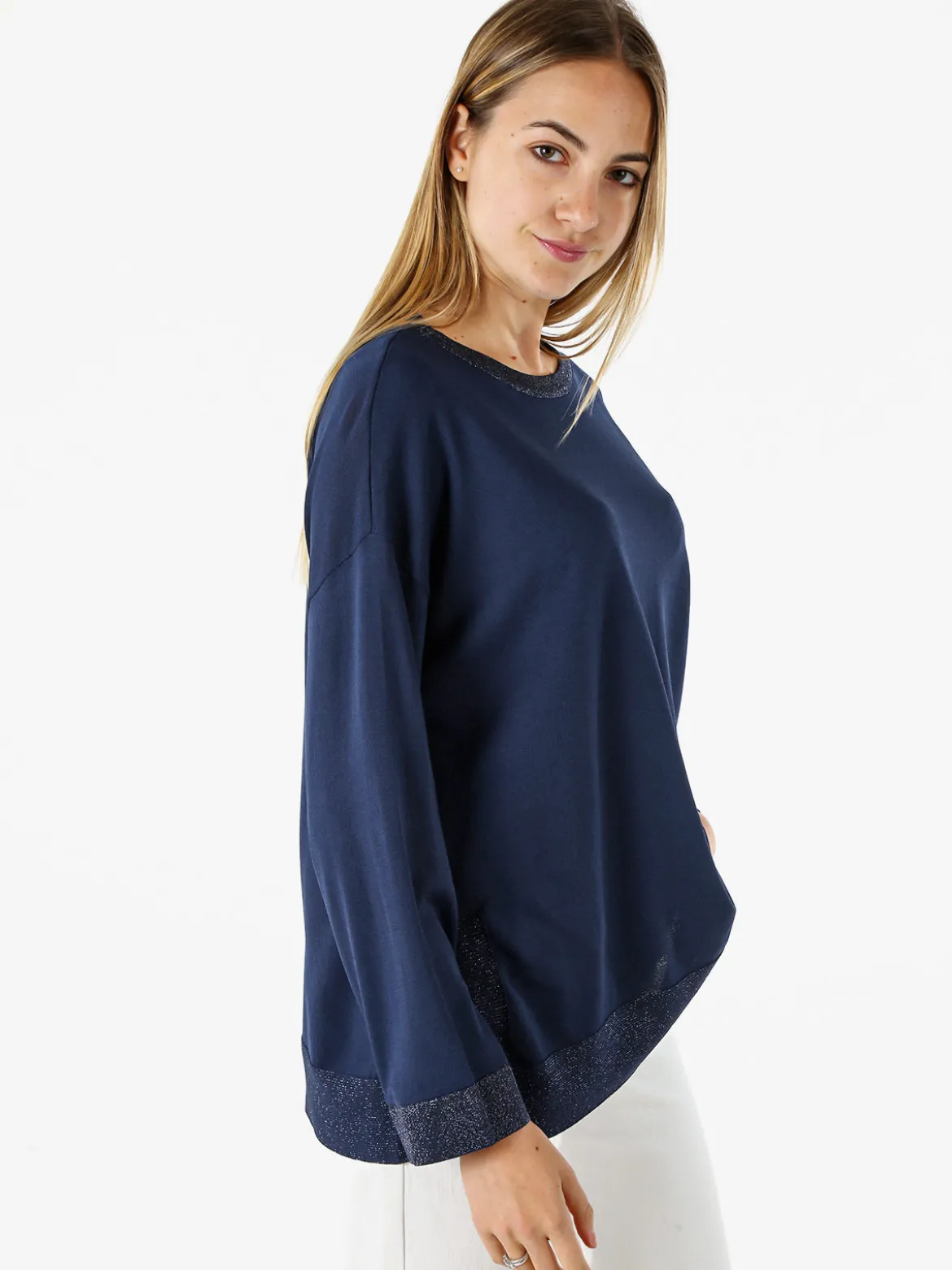 Coveri Moving Maglia girocollo da donna con dettagli lurex - blu scuro
