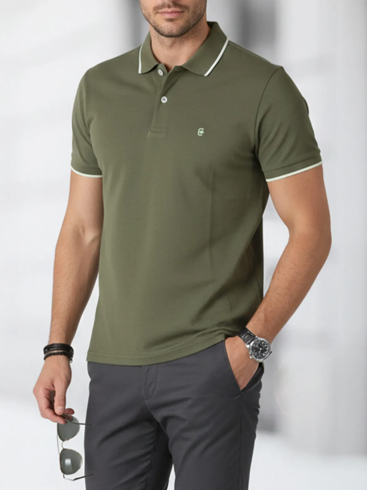 Coveri Moving Polo da uomo in cotone a maniche corte - militare