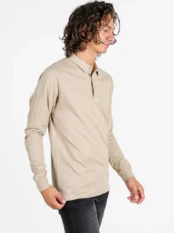 Coveri Moving Polo da uomo in cotone a maniche lunghe - sabbia