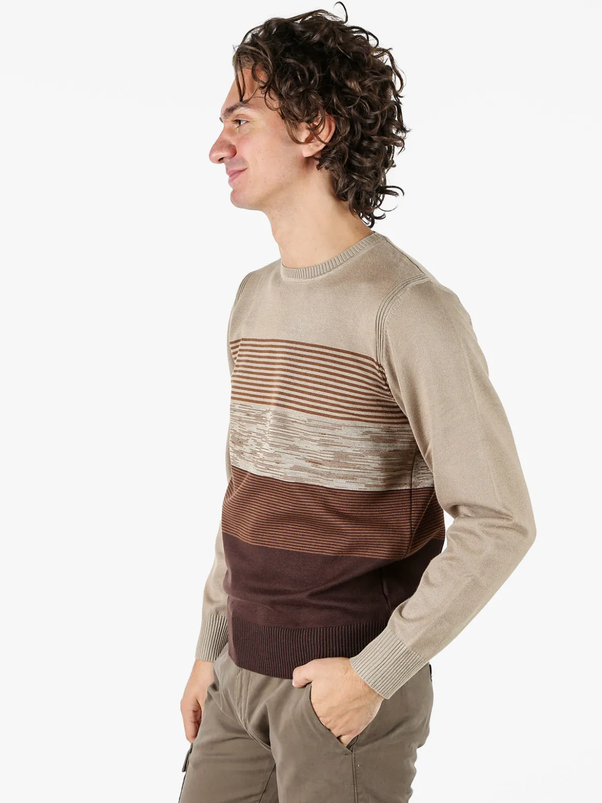 Coveri Moving Pullover girocollo da uomo in maglia - sabbia