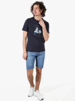 Coveri Moving T-shirt da uomo in cotone con stampa - blu scuro