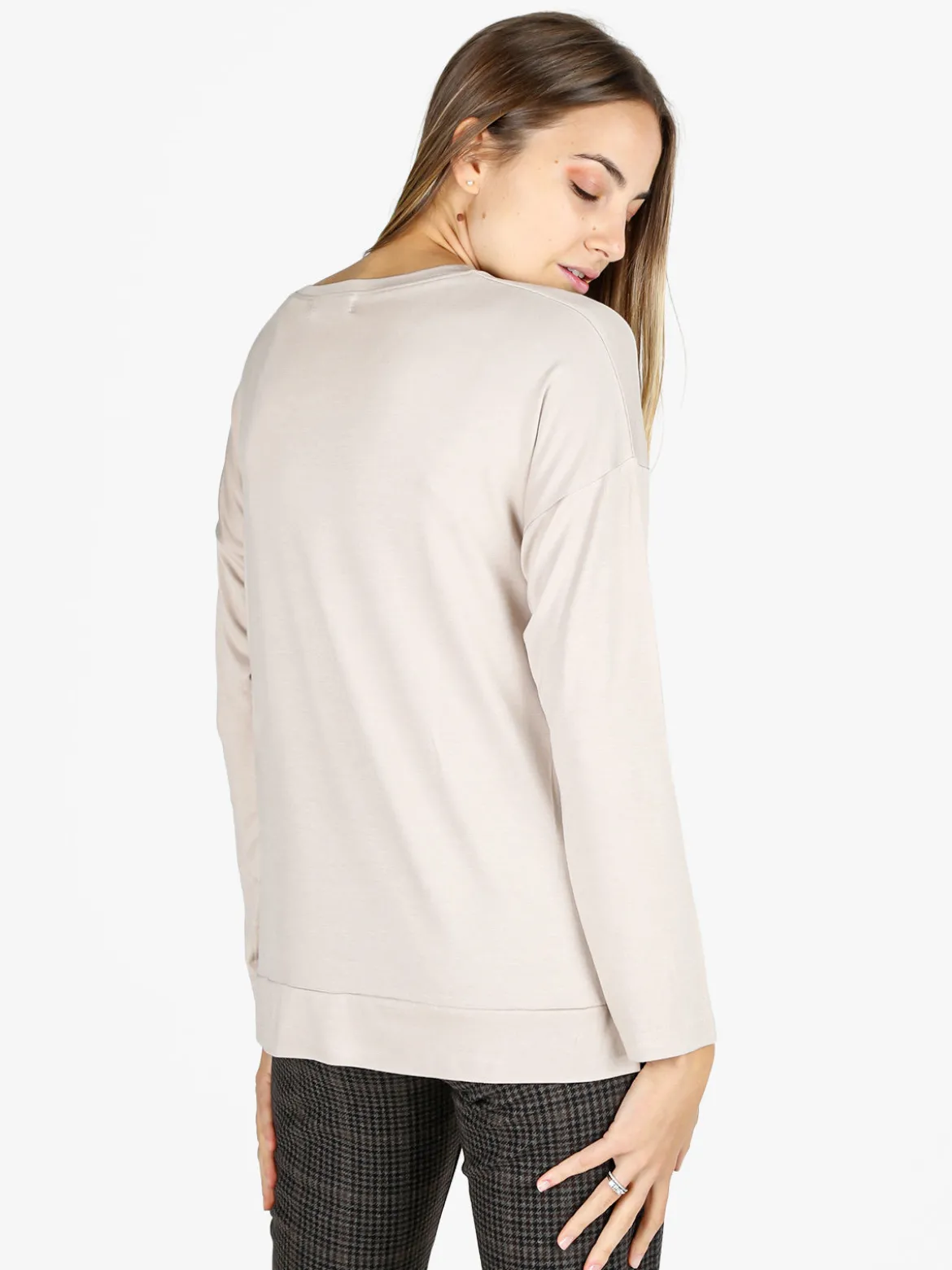 Coveri Moving T-shirt donna a maniche lunghe con strass - beige