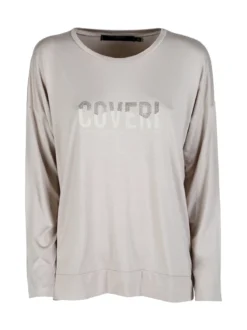 Coveri Moving T-shirt donna a maniche lunghe con strass - beige