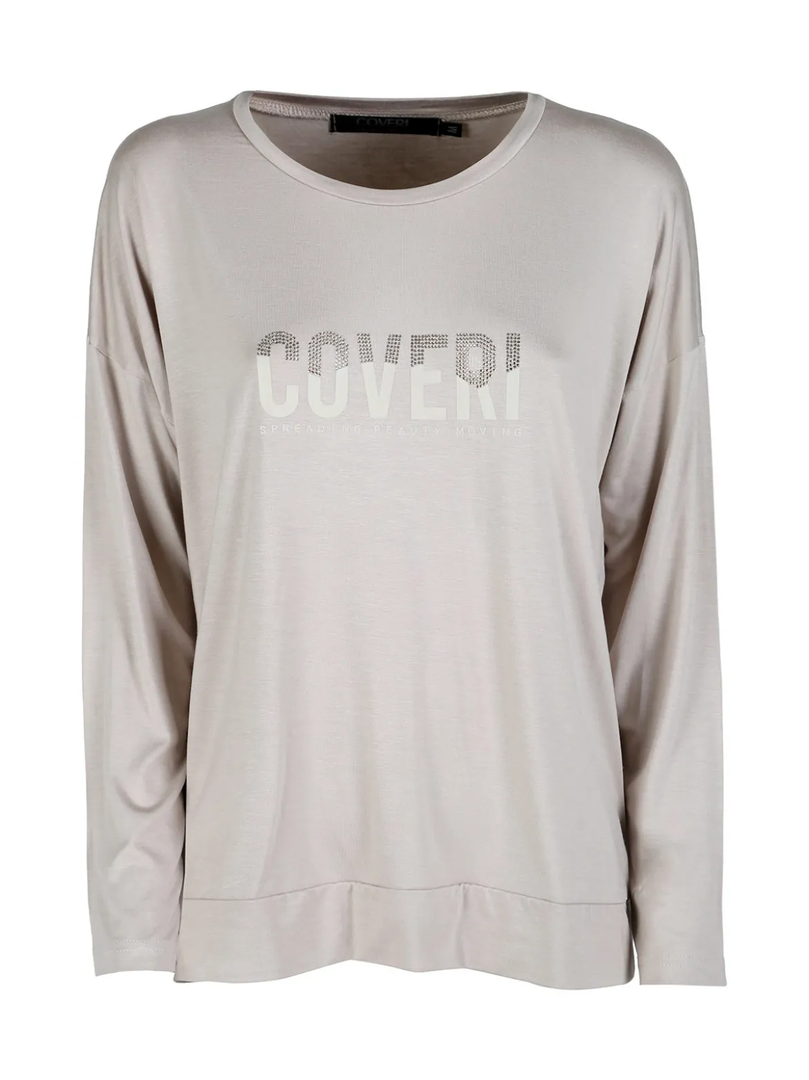 Coveri Moving T-shirt donna a maniche lunghe con strass - beige