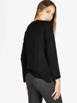 Coveri Moving T-shirt donna a maniche lunghe con strass - nero
