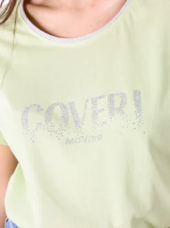 Coveri Moving T-shirt donna in cotone con strass - acqua marina