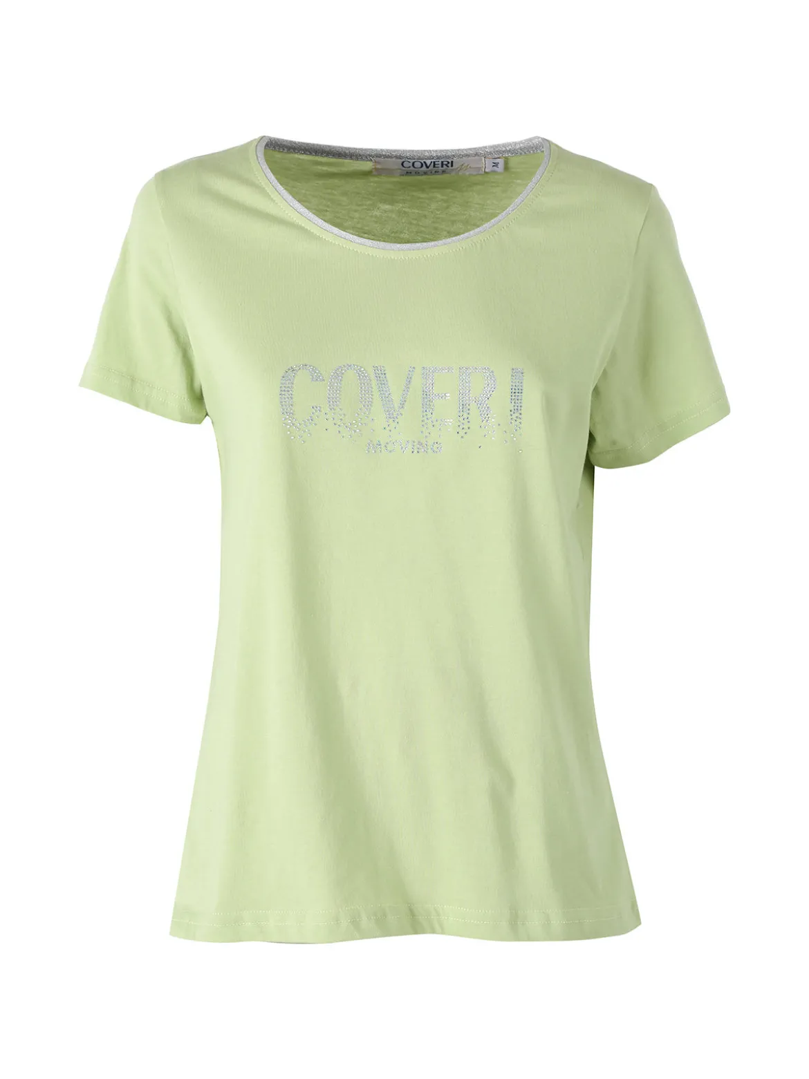 Coveri Moving T-shirt donna in cotone con strass - acqua marina