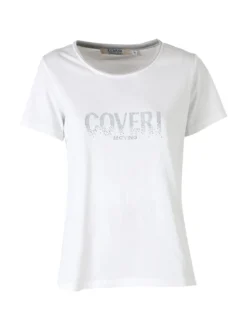Coveri Moving T-shirt donna in cotone con strass - bianco