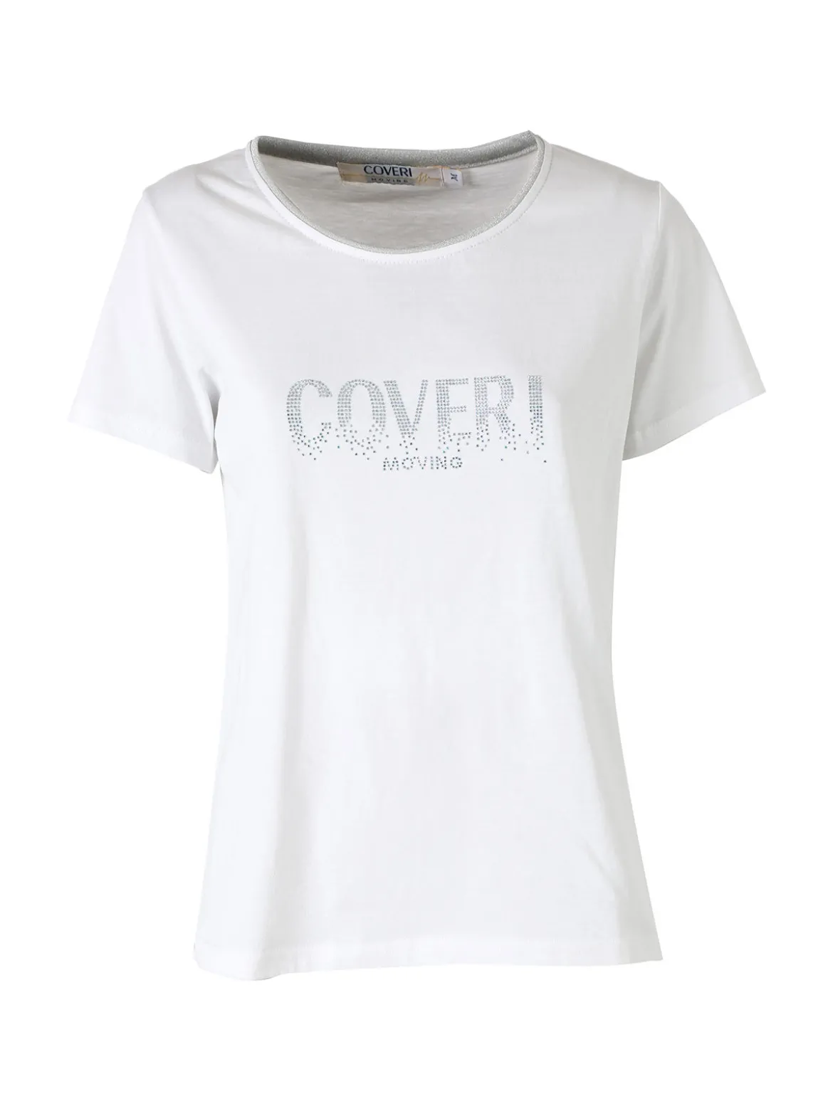 Coveri Moving T-shirt donna in cotone con strass - bianco