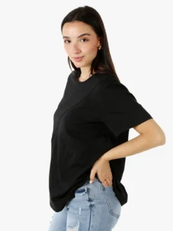 158c T-shirt donna oversize in cotone con taschino sul fondo - nero