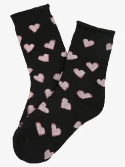 Dag Calze corte da donna in pile con cuori - nero