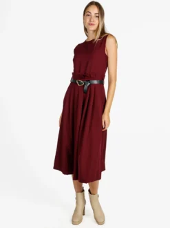 Daystar Abito lungo da donna smanicato con cintura - bordeaux
