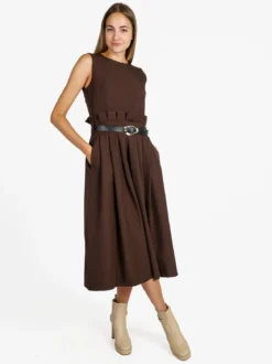 Daystar Abito lungo da donna smanicato con cintura - moro