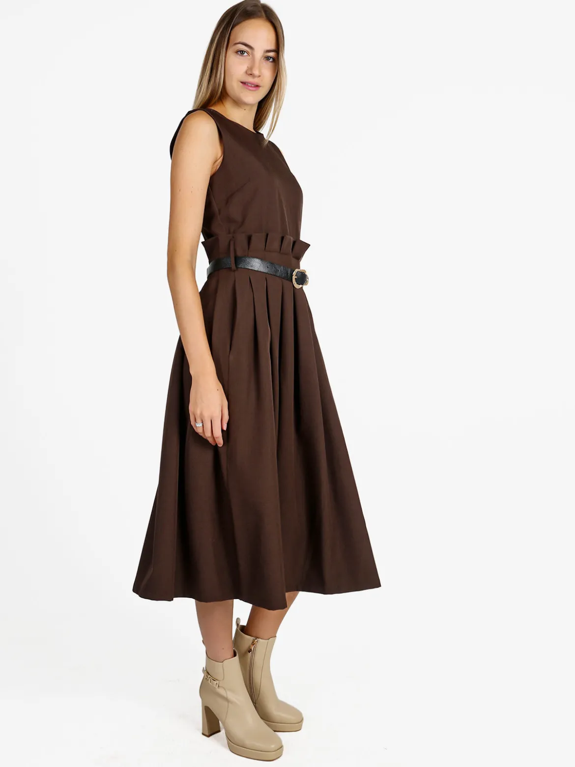 Daystar Abito lungo da donna smanicato con cintura - moro