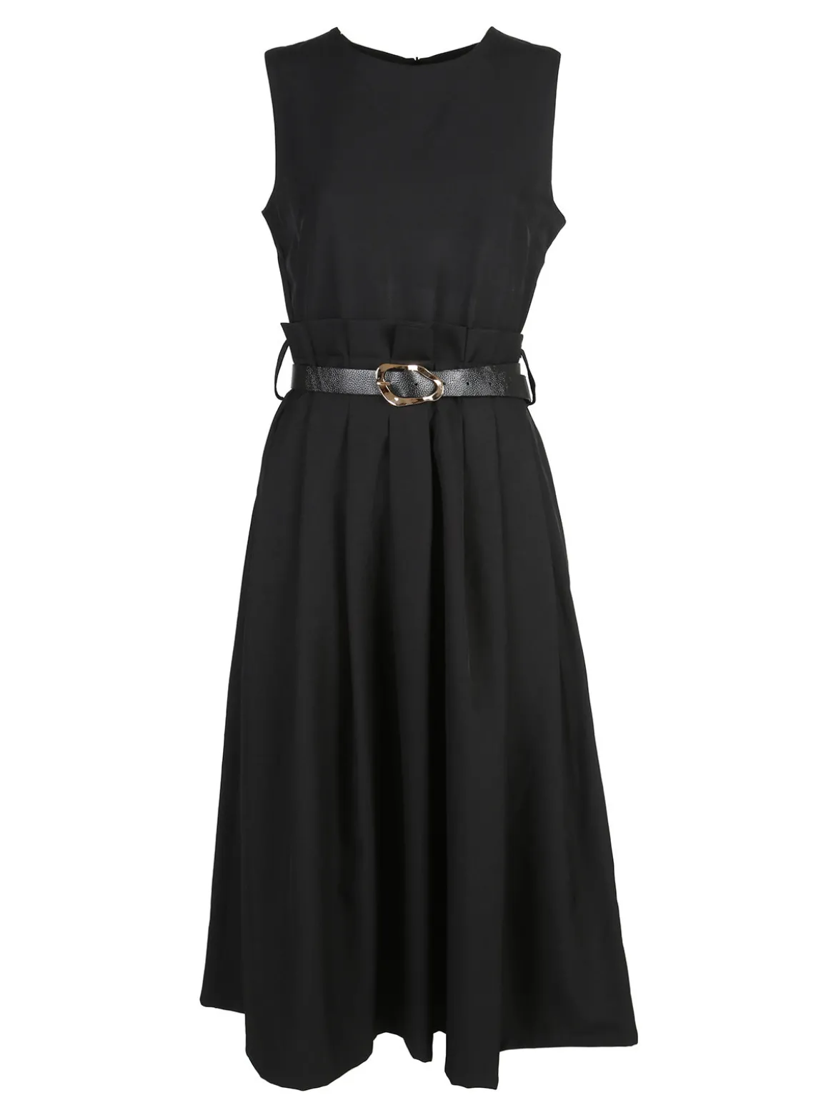 Daystar Abito lungo da donna smanicato con cintura - nero