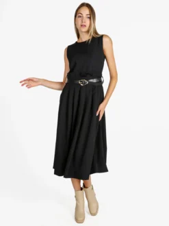 Daystar Abito lungo da donna smanicato con cintura - nero