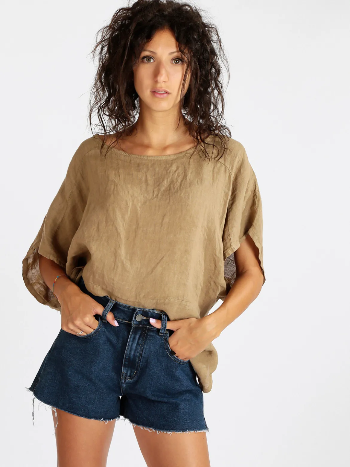 Daystar Blusa donna in lino con maniche a pipistrello