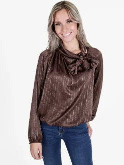 Daystar Camicetta donna a maniche lunghe con righe argento