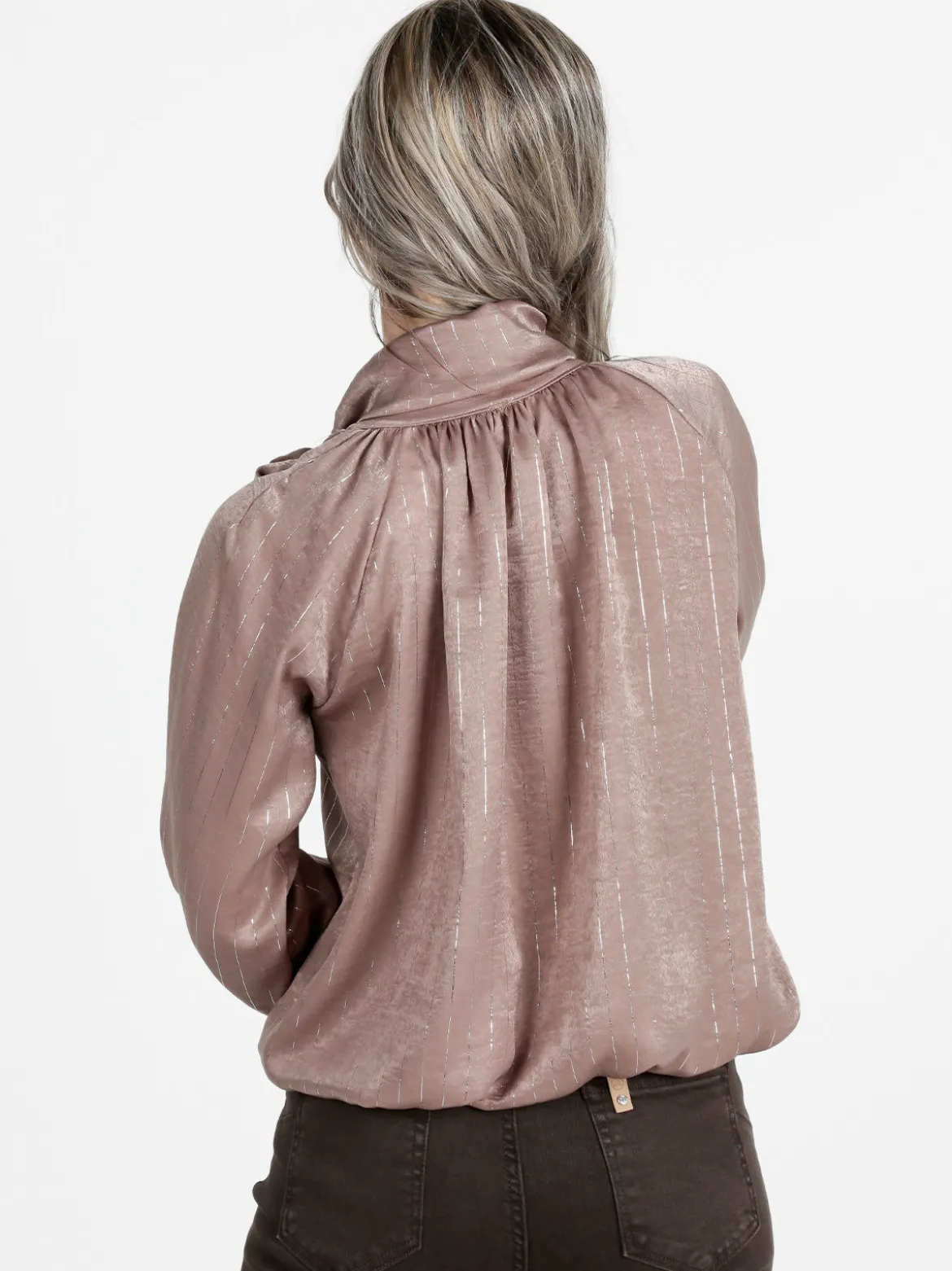 Daystar Camicetta donna a maniche lunghe con righe argento