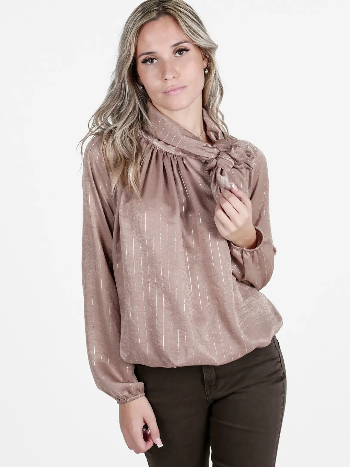 Daystar Camicetta donna a maniche lunghe con righe argento