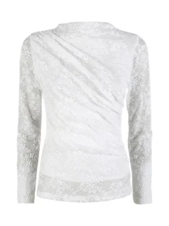 Daystar Maglietta donna a maniche lunghe in pizzo con arricciatura - bianco