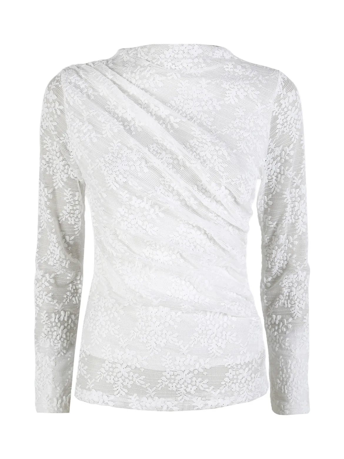 Daystar Maglietta donna a maniche lunghe in pizzo con arricciatura - bianco