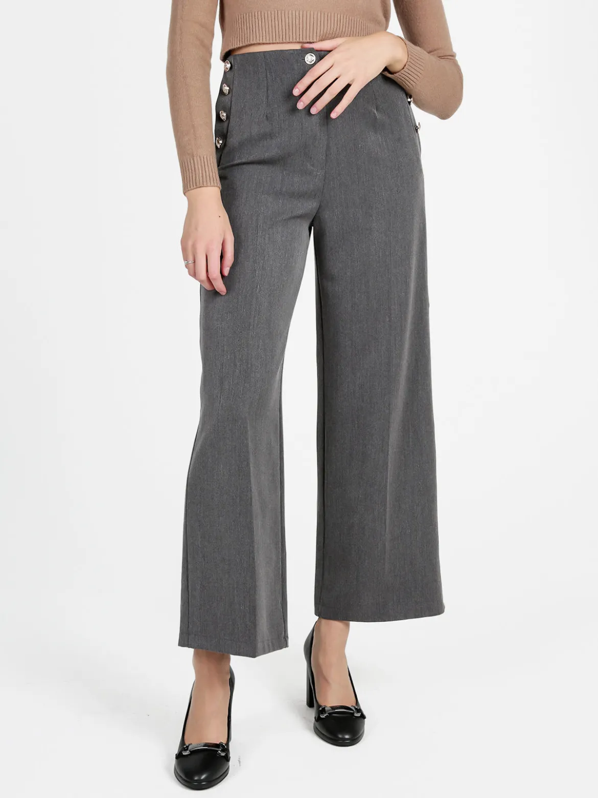 Daystar Pantaloni donna a gamba larga con bottoni decorativi