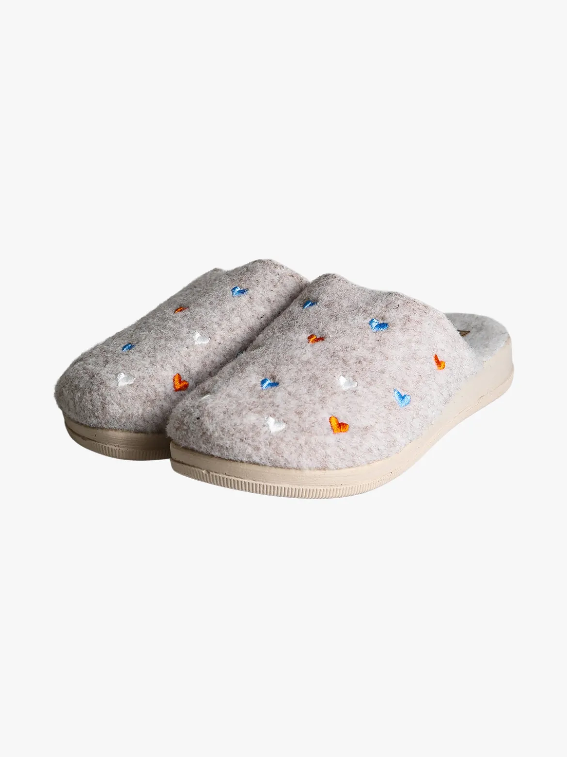 De Fonseca Pantofole donna cuori in feltro con zeppa - beige