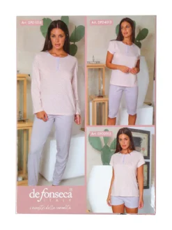 De Fonseca Pigiama corto da donna in cotone con t-shirt stampata e shorts - lilla
