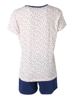 De Fonseca Pigiama corto da donna in cotone con t-shirt stampata e shorts - blu