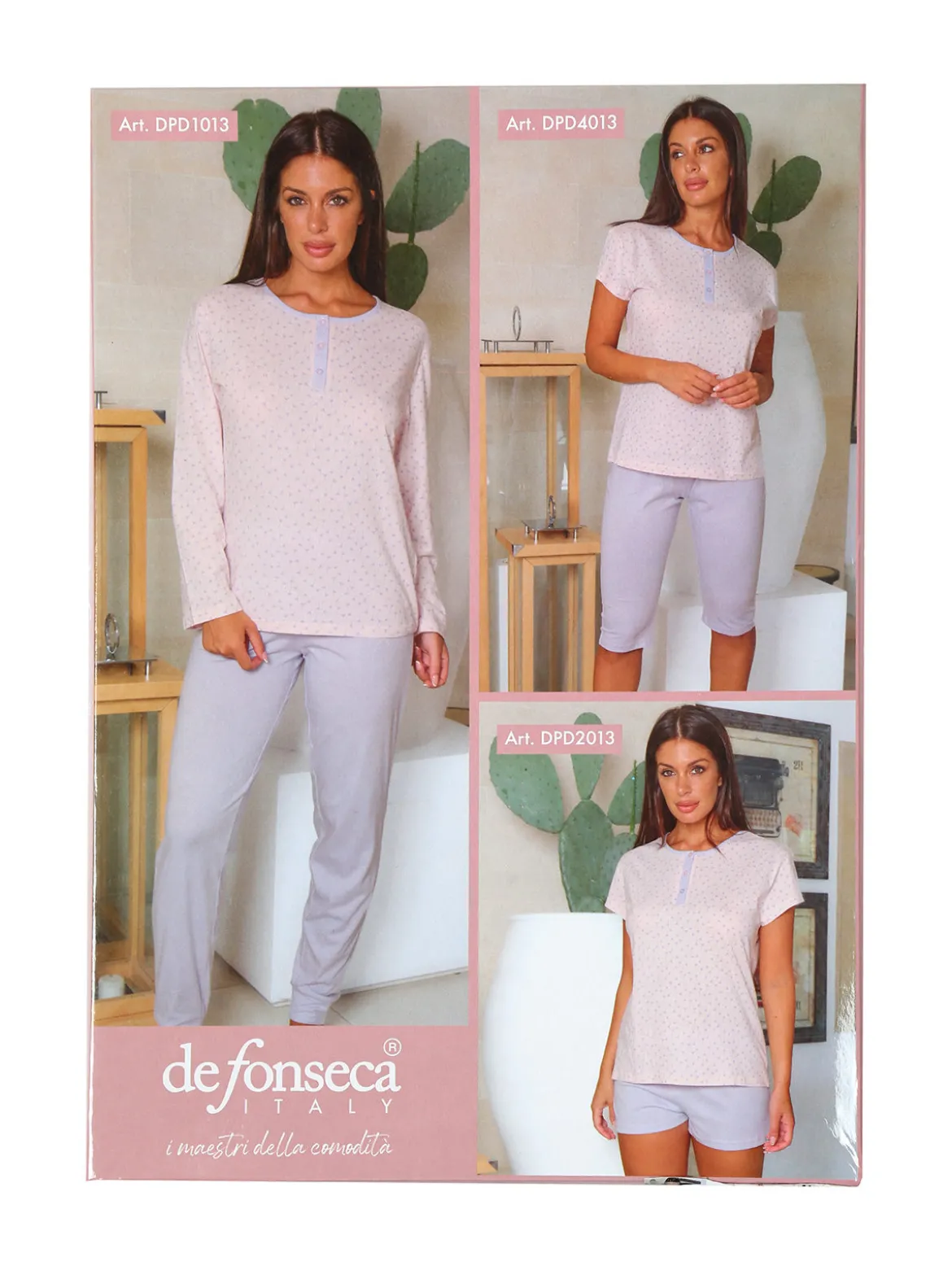 De Fonseca Pigiama corto da donna in cotone con t-shirt stampata e shorts - blu