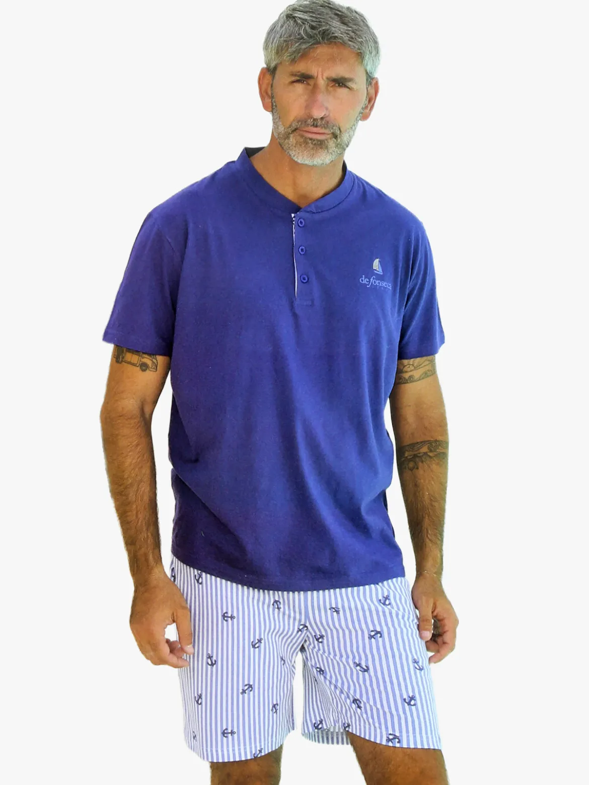 De Fonseca Pigiama corto da uomo con bermuda a righe - blu scuro
