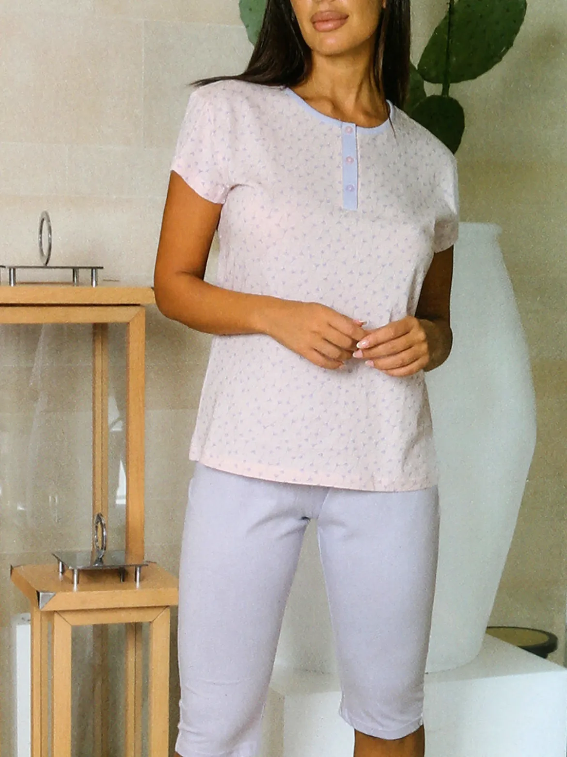 De Fonseca Pigiama donna in cotone a maniche corte e pantaloni a pinocchietto - lilla