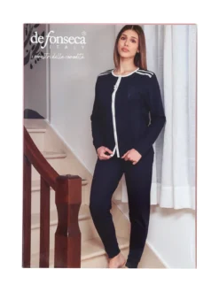 De Fonseca Pigiama donna in cotone con bottoni - verde