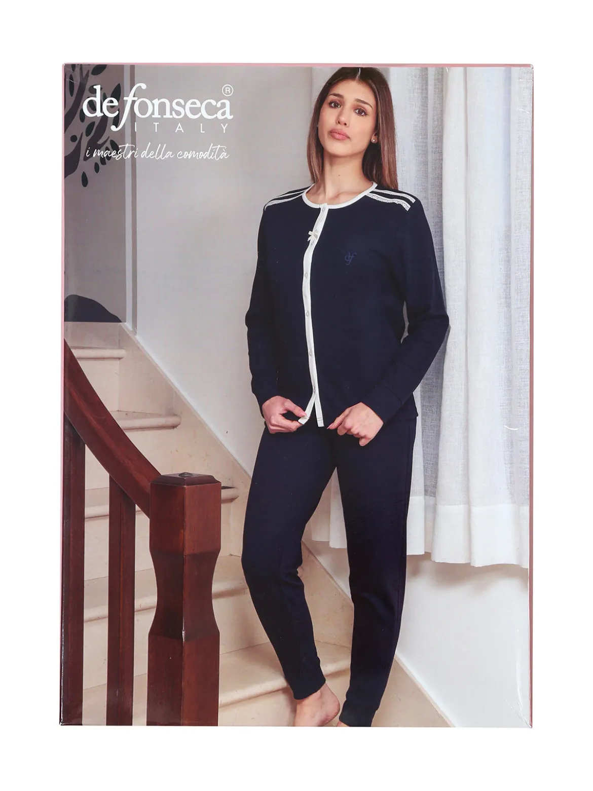 De Fonseca Pigiama donna in cotone con bottoni - verde