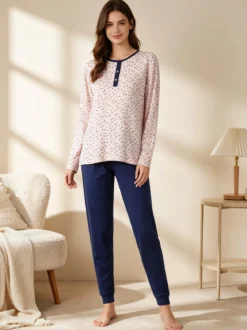 De Fonseca Pigiama lungo da donna in cotone con stampe - blu
