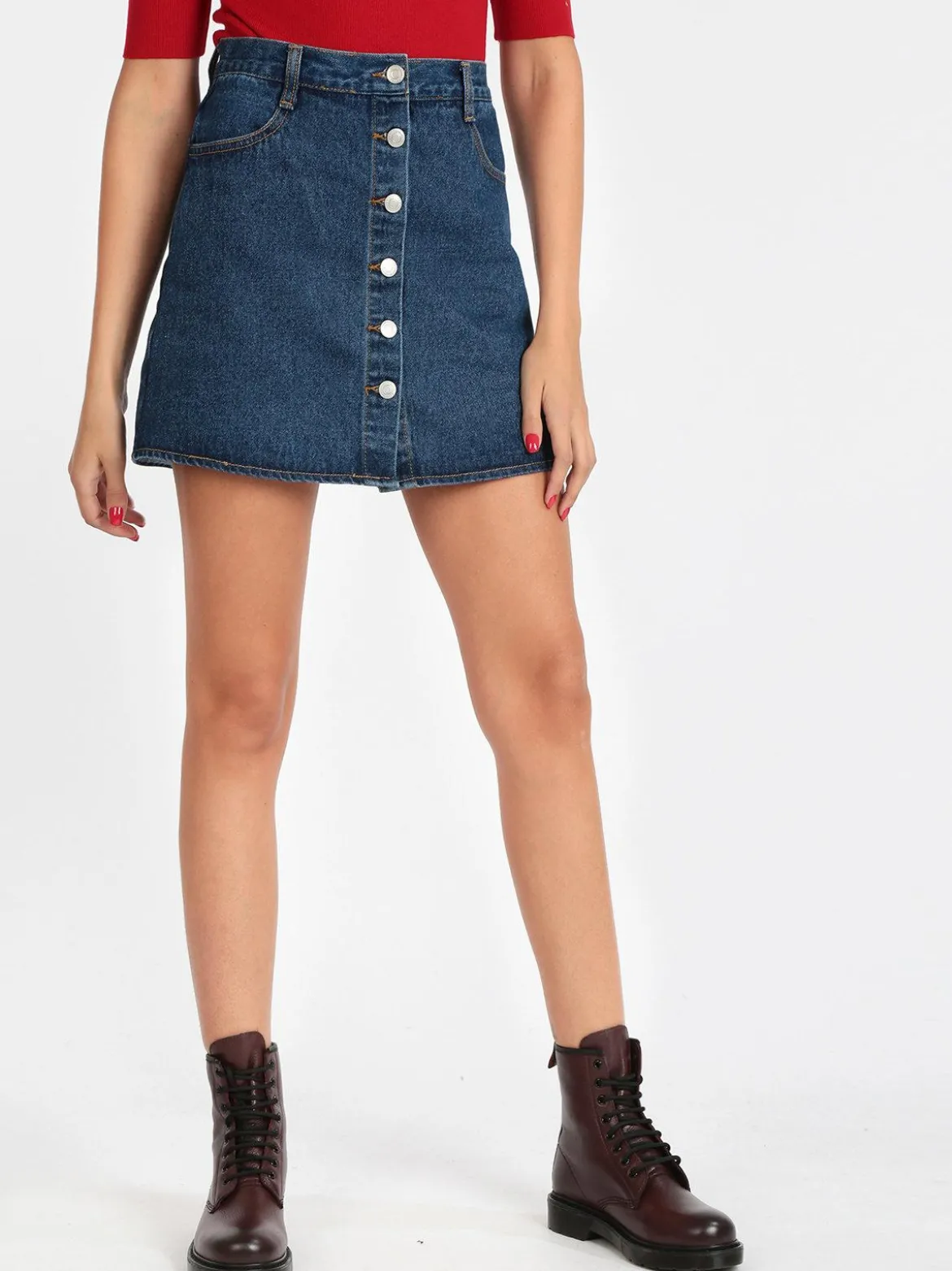 Denim Gonna corta con bottoni