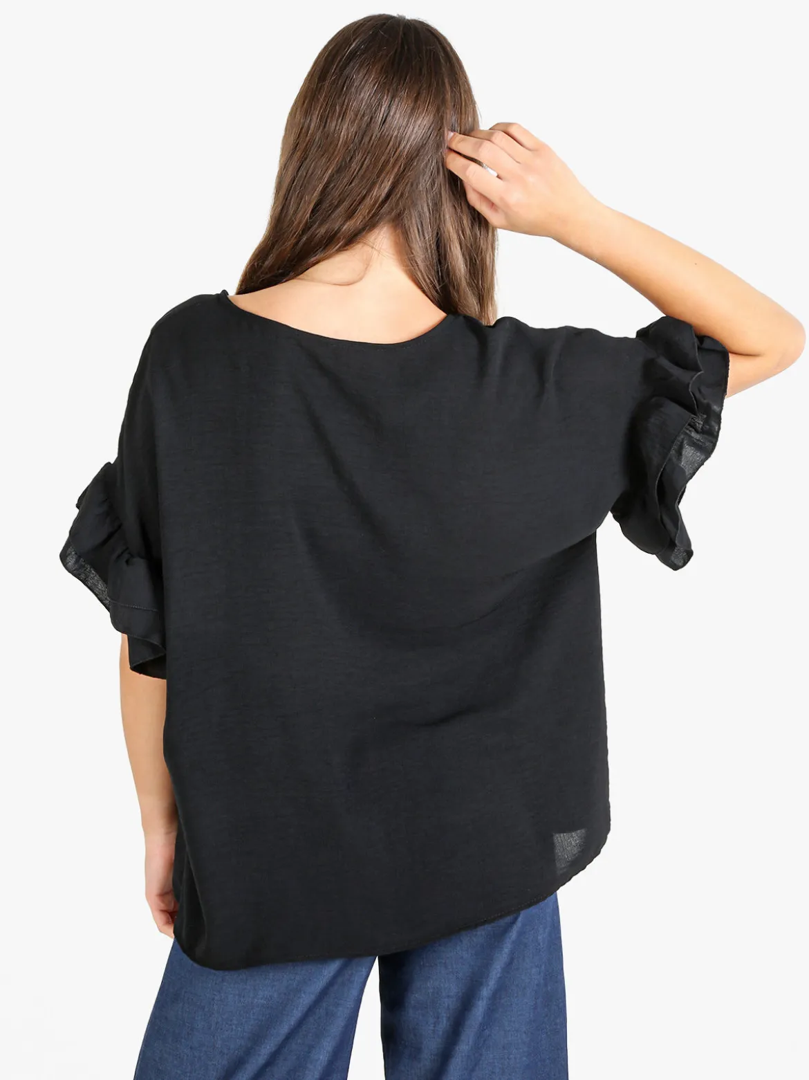 Deva Moda Blusa donna con maniche corte a balze