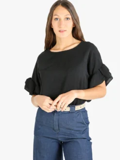 Deva Moda Blusa donna con maniche corte a balze