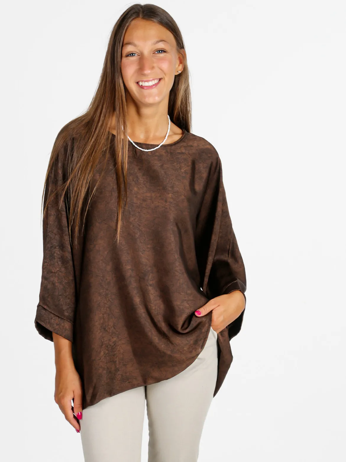 Deva Moda Blusa donna girocollo con maniche a pipistrello - moro