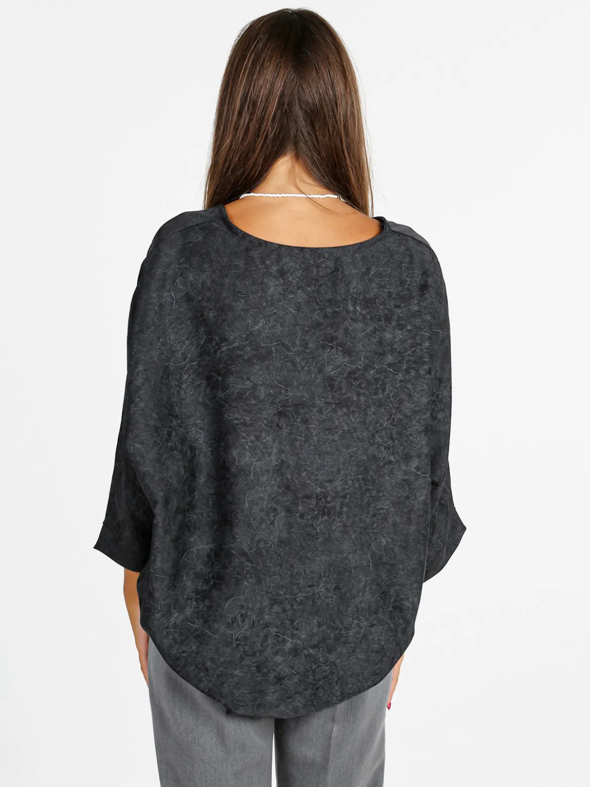 Deva Moda Blusa donna girocollo con maniche a pipistrello - nero